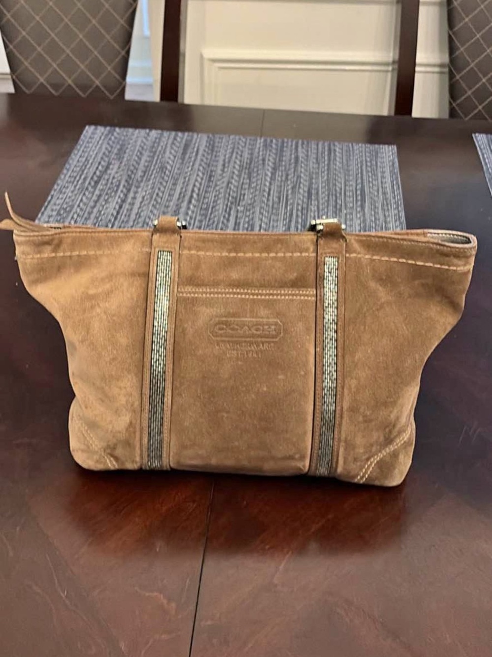 Brown suede coach bag